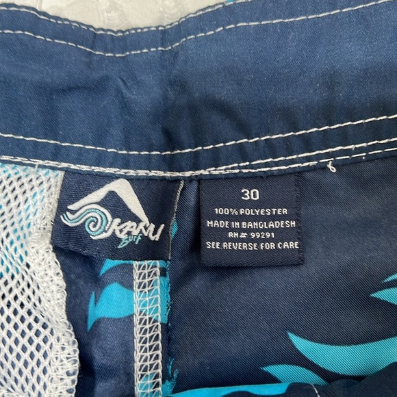 Kanu Mens Blue Hibiscus Surf Board Shorts - Picture 5 of 8
